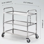 CURTA Stainless Steel Serving Trolley, 38" L x 20" W x 37" H 3 Tiered Shelf Kitchen Utility Cart, Rolling Casters Brake Wheel, Commercial Pro for Restaurant/Hotel/Lab/Clinic/Salon/Workshop