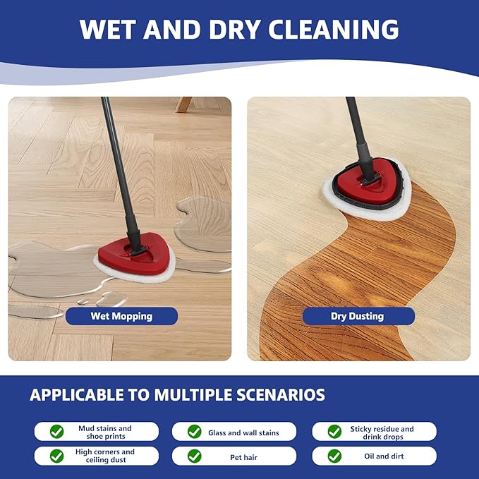 Flat Mop Head Replacements, Microfiber Mopping Pads Refills, 6-Pack Spin Mop Pads + 1 Plastic Pad &1 Scrape for Floor, Wall & Ceiling Cleaning - Fits EasyWring & RinseClean Systems