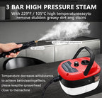 Handheld Steam Cleaner, 2500W Pressurized Steam Cleaner with 3 Brush Heads, Portable Steam Cleaner for Home, Car, Furniture, Kitchen, Bathroom and Wall, Red