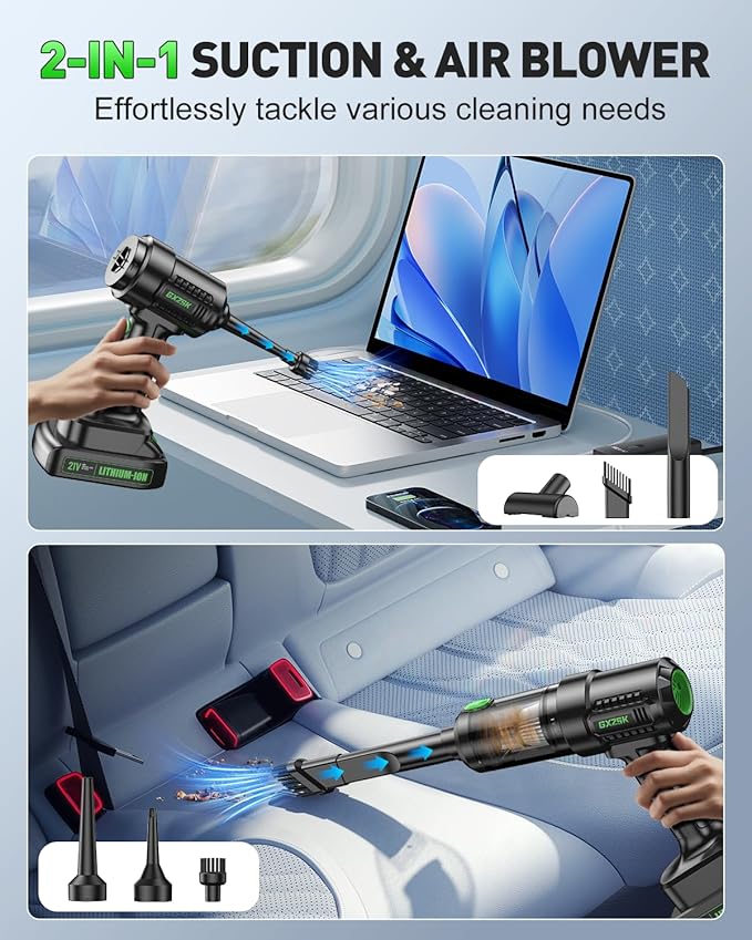 Handheld Car Vacuum Cleaner Cordless 18000PA, 2 in 1 Air Duster & Vacuum Cleaner, High Power Portable Handheld Vacuum with Detachable Battery, Hand Held Vacuum Rechargeable for Car, Home, Office, Pet