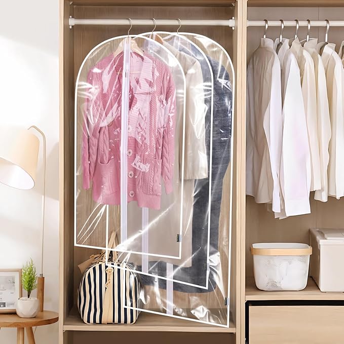 BALEINE 48'' Clear Garment Bags, 2 Packs PEVA Dress Bag for Closet Clothes Dresses Suit Coats Storage (Clear, 2PK)