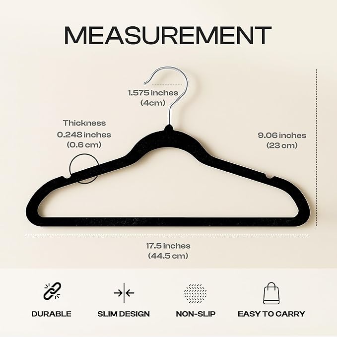 Utopia Home Velvet Hangers 30 Pack – Luxury Non-Slip Slim Pant & Coat Hangers, Strong Space-Saving Clothes Hangers with Pants Bar and 360° Swivel Hook – Black