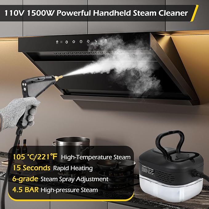Dyna-Living Steam Cleaner 1500W Handheld Steamer for Cleaning Portable Car Steamer Cleaner, 221℉ High-Temp Steamer Cleaner for Home, Intelligent Touch Panel & Spray Gun Control