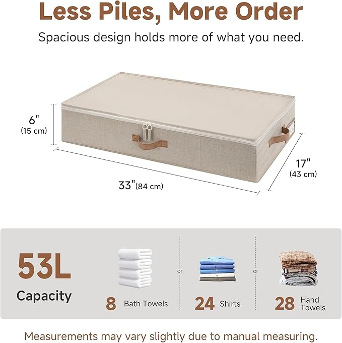 StorageWorks Underbed Storage with Lid, 2-Pack Under Bed Storage Containers for Clothes, Bedding, and Sweaters, Taupe