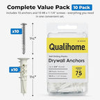 #8 Self Drilling Drywall Plastic Anchors with Screws - No Pre Drill Hole Preparation Required - 75 Lbs (10 Pack)