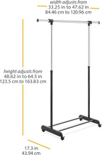 Whitmor Adjustable Rolling Clothes Organizer Chrome Garment Rack, Black and Silver