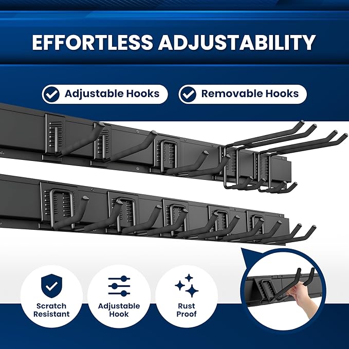 64'' All-Metal Garage Tool Organizer Wall Mount – Heavy-Duty Tool Rack Holds 680 lbs, Adjustable Hooks for Garage, Yard, and Garden Equipment