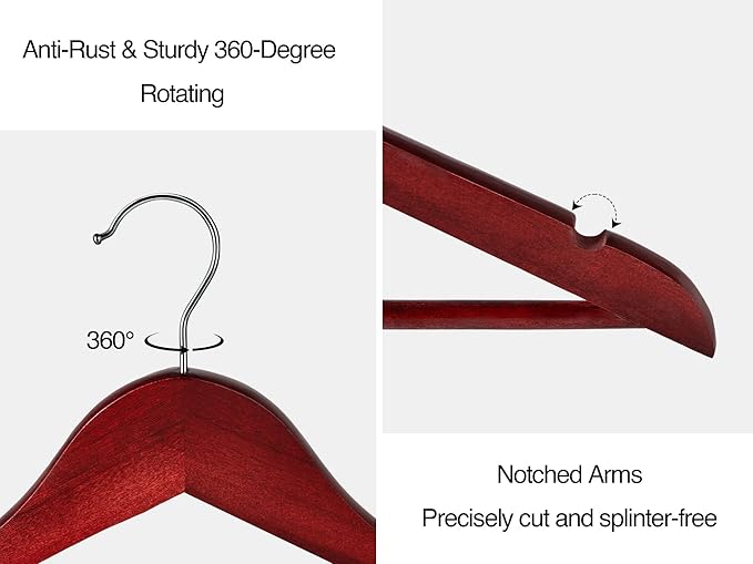 StorageWorks Wooden Hangers 20 Pack, Wood Coat Hangers for Closet, Heavy Duty Clothes Hangers for Suits, Shirts, Pants, Jackets, Dark Cherry Color
