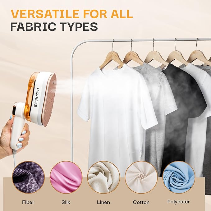 Garment Steamer for Clothes, 2-in-1 Portable Handheld Wrinkle Remover & Steam Iron, 1200W Fast Heat-Up, Compact Travel-Friendly Design, 180ml Tank, Ceramic Soleplate, Rotating Handle