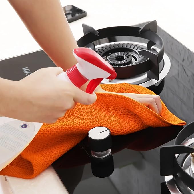 Homaxy 100% Cotton Waffle Weave Kitchen Dish Towels, Ultra Soft Absorbent Quick Drying Cleaning Towel, 13 x 28 Inches, 4-Pack, Orange