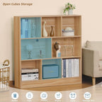 LEYAOYAO 8 Cube Bookshelf with Base,3 Tier Mid-Century Modern Natural Bookcase,Standing Wide Bookshelves Storage Organizer Shelf,Rustic Wood Display Cabinet Book Shelves for Bedroom,Living Room,Office