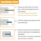 KURUI #10-12 Wall Anchors and Screws Kit, 220PCs Drywall Anchors for Drywall Brick Masonry Stucco Concrete, 110 Plastic Concrete Anchors and 110 Wood Screws, Drywall Anchors for Picture, Curtain Rod