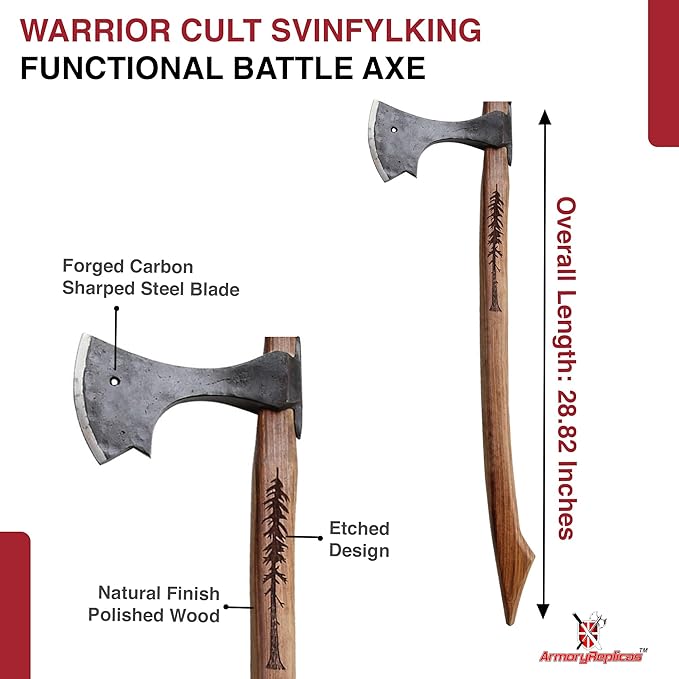 Armory Replicas™ Functional Two-Handed Scandinavian Battle Axe - Tempered High Carbon Steel Boar Formation Medieval Viking War Axe