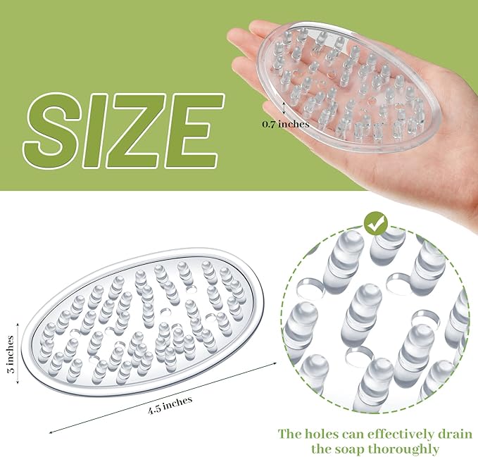 Plastic Soap Holder Soap Dish Bar Saver Tray with Holes Soap Sponge Holder for Kitchen Bathroom Shower Counter, 4.5 x 3 x 0.7 Inches (Clear,4 Pcs)