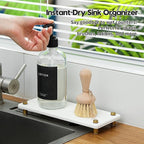 Water Absorbing Stone Sink Caddy Kitchen Sink Organizer Tray, Diatomite Bathroom Counter Tray, Gold Faucet Drying Mat Coaster Soap Dish Rack Riser Dispenser Sponge Holder, White 10" x 4"