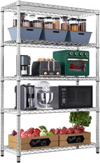 1750 LBS Storage Shelves 5-Tier Utility Shelving Unit Steel Organizer Wire Rack for Home,Kitchen,Office,Garage, Capacity 17.7" D x 47.2" W x 72.3" H