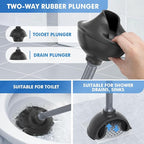 Toilet Plunger and Brush with Holder, Bowl Brush and Heavy Duty Toilet Plunger Set with Ventilated Holder, 2-in-1 Toilet Brush and Plunger Combo for 5.3-inch Toilet Drain New Pack (Grey, 1)