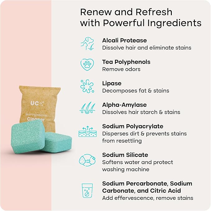 Uproot Clean Washing Machine Cleaner Tablets - 24 Pack for a 12 Month Supply. Formulated for Pet Owners. Compatible with HE, Top & Front Load. Easily Removes Residue, Grime, and Odors. Septic Safe.