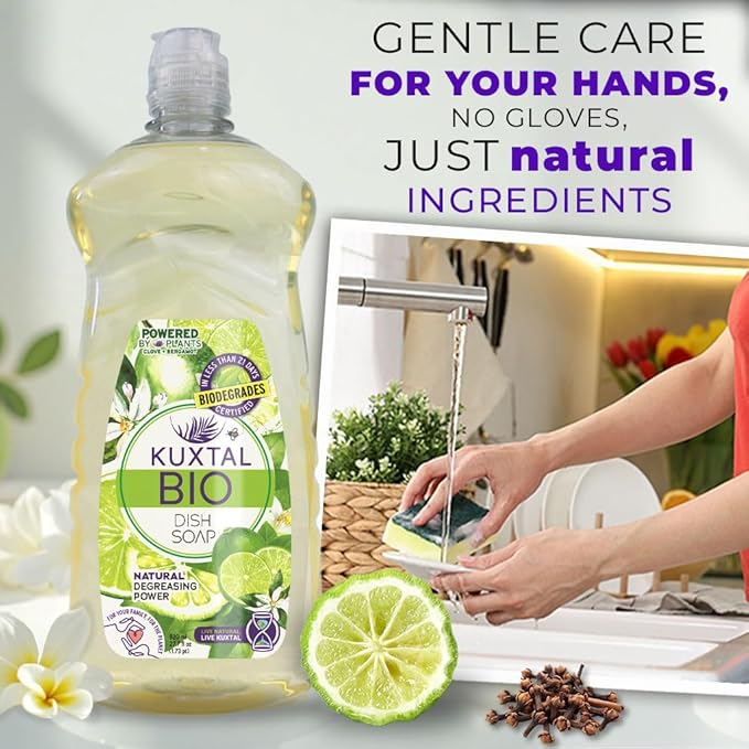 KUXTAL Dish Soap Liquid – 3 Pack | Biodegradable Formula Certified by OECD 301-A | Eco-Friendly with Natural Ingredients | Gentle on Hands | Citrus Scent | 27.7 fl oz Each