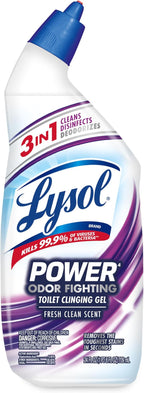 Lysol Power + Odor Fighting Toilet Bowl Cleaner Gel, For Cleaning and Disinfecting, Stain Removal, Fresh Clean Scent, 24oz (Pack of 2)