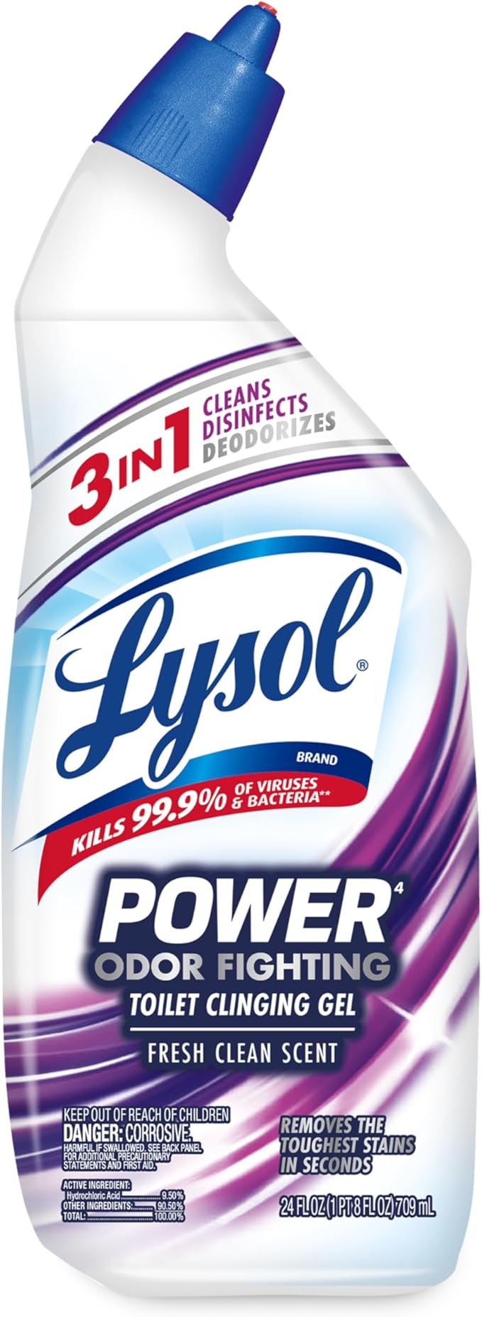 Lysol Power + Odor Fighting Toilet Bowl Cleaner Gel, For Cleaning and Disinfecting, Stain Removal, Fresh Clean Scent, 24oz (Pack of 2)