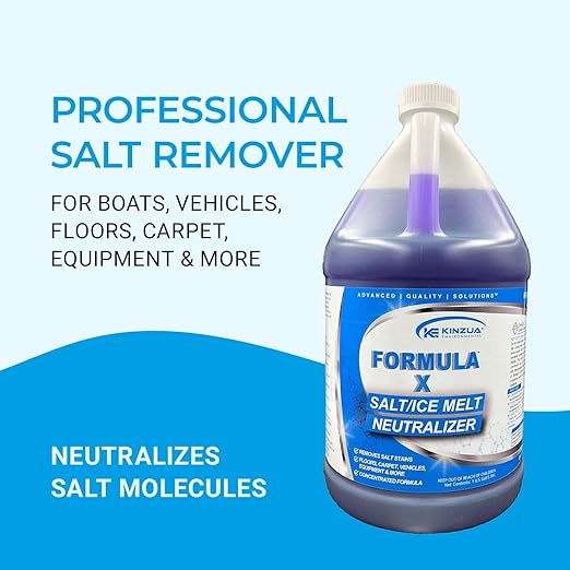 KINZUA ENVIRONMENTAL Formula-X Concentrated Salt Stain Remover & Surface Protector, Professional Salt Remover for Floors, Boats, Carpets, Salt Neutralizer for Vehicles Prevents Corrosion, 1 Gallon