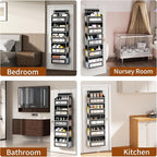 Over The Door Organizer with 5 Large Pockets, Over the Door Storage 10 Side Pockets 44 lb Load Behind Door Storage, Door Organizer Hanging Shelf for Closet Wall Bedroom Bathroom Nursery, 5-Tier Black