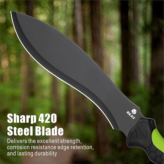REAT Gardenging Machete, 17" Heavy Duty Machete with Sheath, Ergonomic No-Slip Handle, Machetes for Cutting Trees,Yard Work,Bushcraft