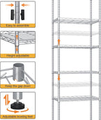 HOMEFORT 6-Shelving Unit, Adjustable Wire Shelving, Metal Wire Shelf Rack Organizer for Kitchen, Pantry, Closet, Bathroom, Laundry, Sliver,21" W x 11" D x 69" H