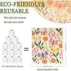 6 - Pack Swedish Kitchen Dish Cloths - Reusable Paper Towels for Counters & Dishes - Eco Friendly Cellulose Sponge Cloth - Assorted (Broken Flowers)