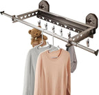 Extendable Clothing Dryer Rack, Invisible Folding Storage, Wall Mounted Drying Rack, Strong Suction Power, for Bed Linen, Clothing, Foldable Bathroom Wall Shelf (Curry Grey)
