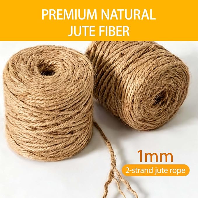Natural Jute Twine String 1mm 600 Feet – Thin Twine for Crafts & Gift Wrapping, Bakers Twine, Craft String for Hanging Decorations, String for Crafts & DIY