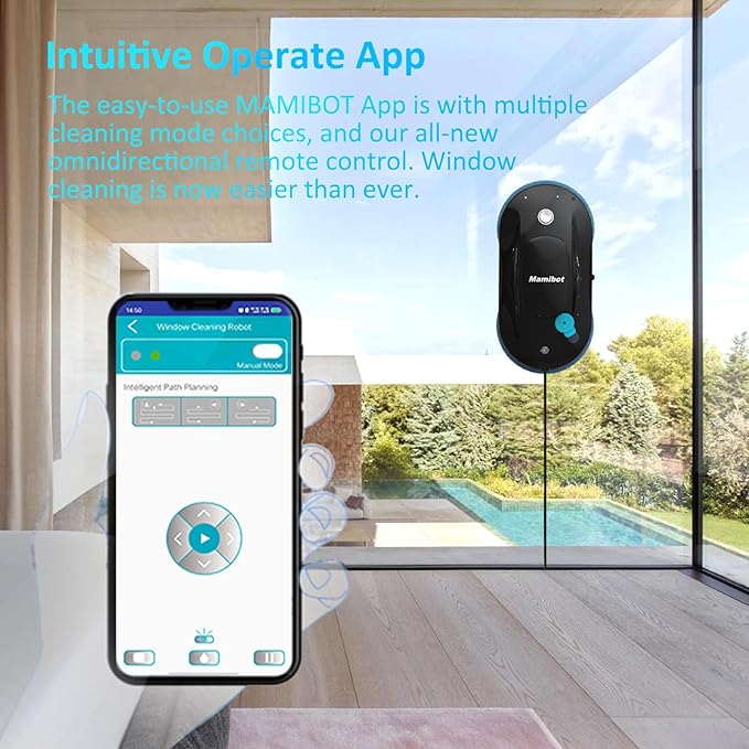Mamibot Window Cleaner Robot,Automatic Water Spray Window Washing Machine with Intelligent Path Planning,Anti-Falling Edge Detection,APP and Remote Control,for Glass,Tiles,Bathroom Cleaning(Black)