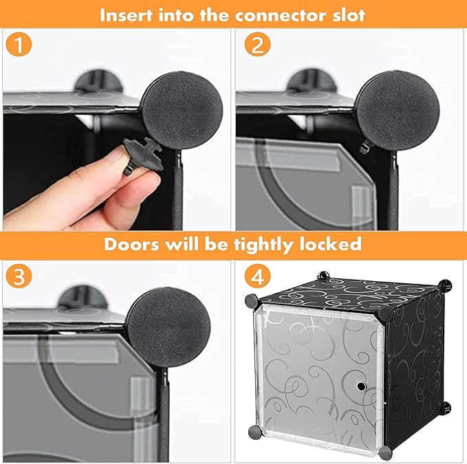 C&AHOME Cube Storage Organizer with Doors, 8-Cube Shelves, Closet Cabinet, DIY Plastic Modular Bookshelf, Storage Shelving Ideal for Bedroom, Living Room, 24.8" L × 12.4" W × 48.4" H Black UGSHS3008A