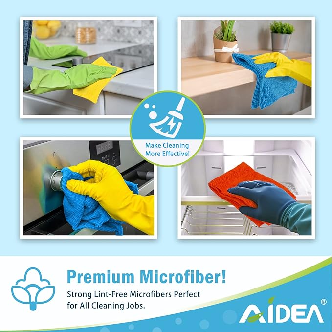 AIDEA Microfiber Cleaning Cloths 100PK, All Purpose Cleaning Supplies, Absorbent Cleaning Rags, Lint Free Microfiber Towels, Wash Cloth for House, Kitchen, Car, Window, 12"×12"