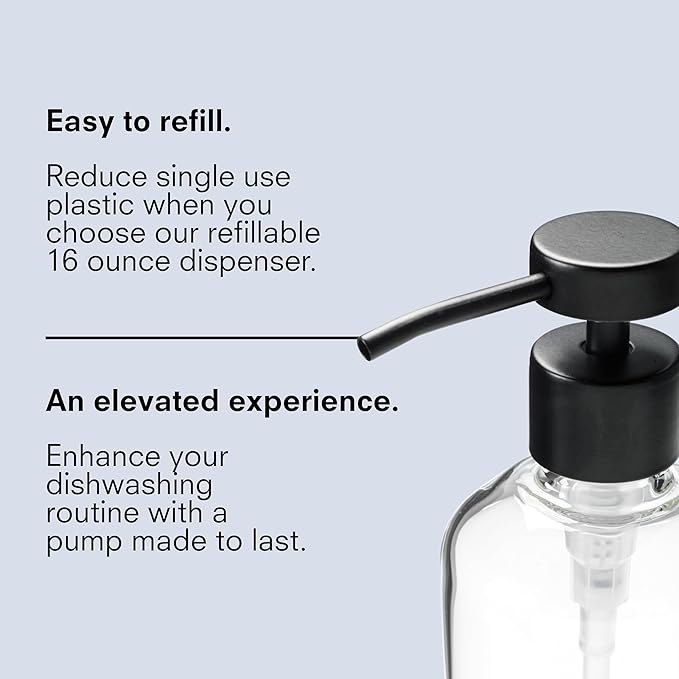 Public Goods Glass Dish Soap Dispenser Pump for Kitchen Sink | Liquid Dish Soap Refill Bottle | Made with Clear Borosilicate Glass and Black Stainless Steel | 16 Oz Dispenser
