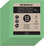 LOLA Wowables XL Swedish Dishcloths, 12 Reusable Eco Cleaning Cloths, 11" x 10", Ultra Absorbent Cellulose Sponge Towel, Compostable, Made in Germany