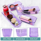 StorMiracle 25 PCS Drawer Organizer Set, 4 Varied Size Bathroom and kitchen Drawer cabinet organizer Trays, Clear Storage Bins for Makeup, Jewelry, Utensils and Gadgets， Purple