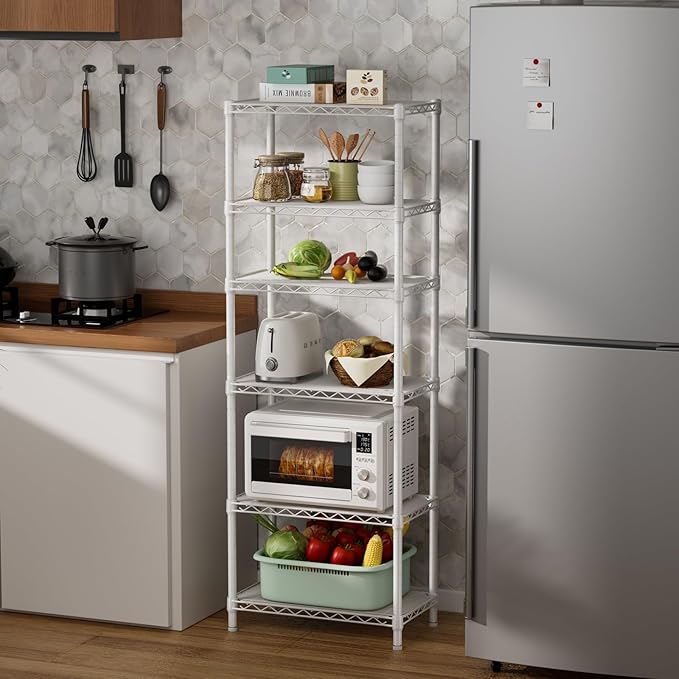 SINGAYE 6 Small Wire Shelves Kitchen Pantry Close Home Organizers and Storage Bathroom Shelf Laundry Room Organization Adjustable Book Metal Garage Shelving Unit