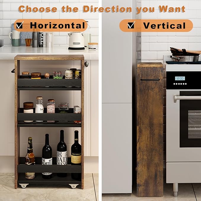 TEAMIX 4 Tier Slim Storage Cart with Handle, Slide Out Storage Rolling Utility Cart Mobile Shelving Unit Organizer Trolley for Small Spaces Kitchen Laundry Narrow Places