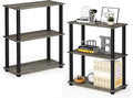 Furinno TURN-S-TUBE Storage Shelves Set of 2, 3-Tier Book Shelf, Corner Shelf, Toolless Open Shelves, Square Tubes, for Organization and Storage, Living Room, Garage, Home Office, French Oak