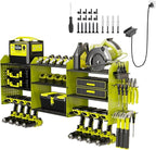 45" Power Tool Organizer Wall Mount with Charging Station - 3 Layer Storage Racks with 8 Cordless Drill Holder, 4 Hooks, Heavy Duty Garage Tool Organizer Storage for Workshop Shed Pegboard Basement