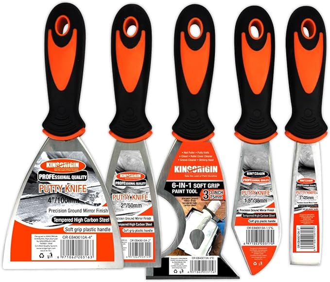 Putty Knife Set, 5 Piece Stainless Steel Paint Scraper (1" 1.5" 2" 3" 4"), Multi-use Scraper Tool, Spackle Knife for Applying Putty, Filling Gaps, Scraping Away Old Paint or Caulk