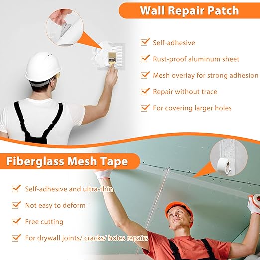 Dry Wall Patch Repair Kit, 22OZ Spackle Wall Repair Paste White Putty with Scraper Mesh Tape, Drywall Hole Repair Patch Kits for Wall Surface Fill Quick & Sheetrock Ceiling Crack Damage Mending