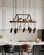 CHOEZON Hanging Pot Rack, Pot Hanger for Kitchen, Ceiling Mounted Pot Holder, Cookware Organizer with 24 S-Shaped Hooks, for Pot, Pan Storage, Space-Saving, Rustic Brown and Black TPR28BF