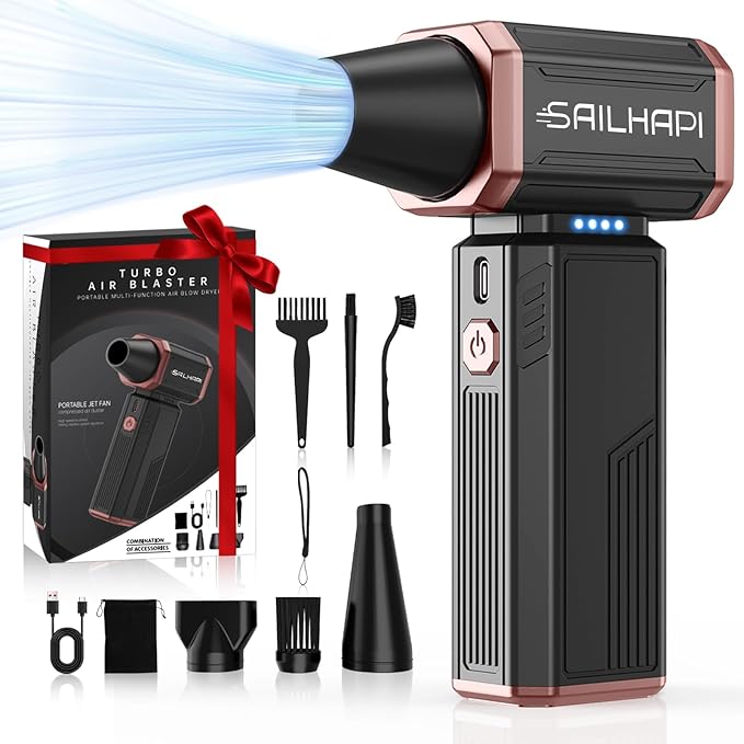 Electric Air Duster, 300000RPM High-Speed Cordless Blower for Barber with Variable Speed & Brushless Motor, Portable Mini Blower for Keyboard, PC, Computer, Replaces Canned Air, Gifts for Men