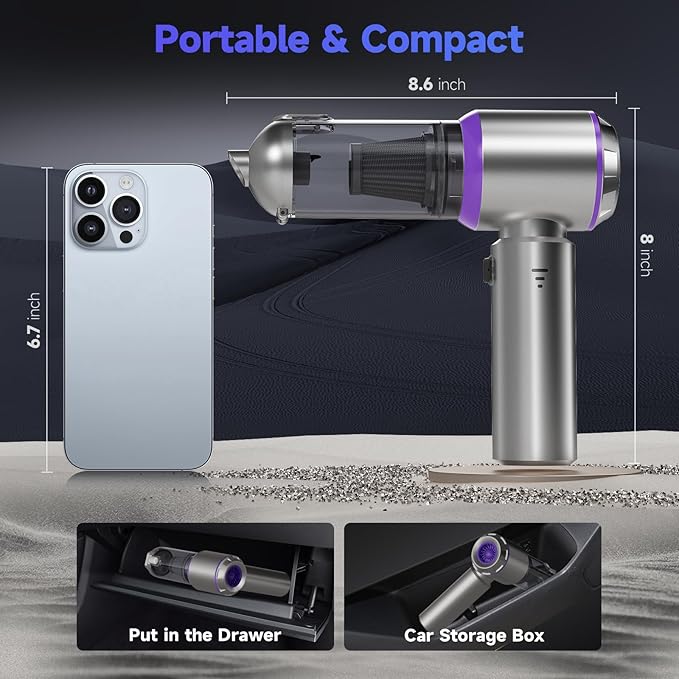 Car Vacuum Portable Cordless, 22000PA High Power handheld Vacuum Cleaner with Brushless Motor,11 in 1 Mini Hand Held Vacuum Cordless Rechargeable Air Duster/Blower/Pump for Car, Home, Pet, Office