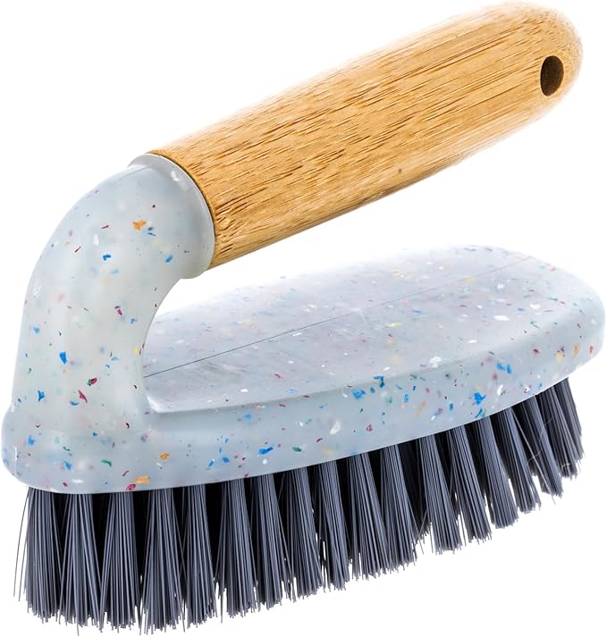 Beille 1pc Scrub Brush with Bamboo Handle and Heavy Duty Bristles Household Essentials