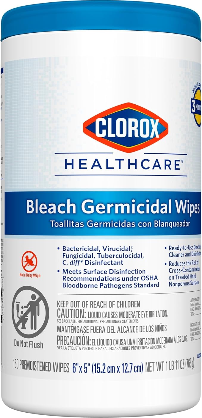Clorox Healthcare Bleach Germicidal Wipes, 150 Count, Pack of 6 (Package May Vary)
