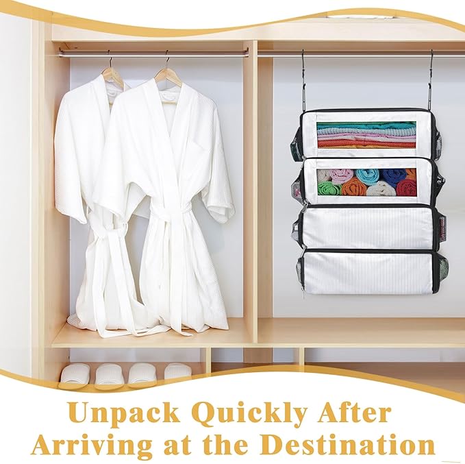 Suitcase Organizer, Carry On Closet Luggage Organizer Accessories - Foldable, Hangable Portable Hanging Travel Shelves With Shoulder Strap - Medium, White